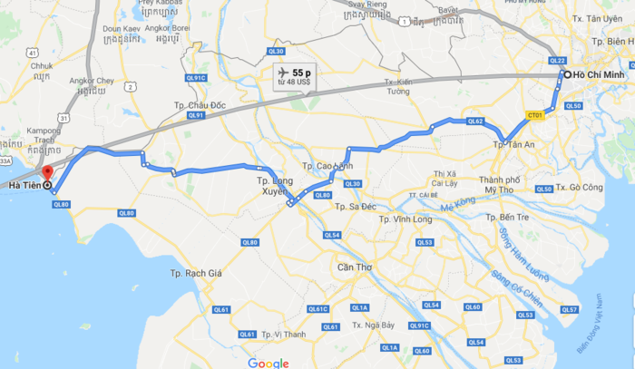 Bản đồ TPHCM đi Hà Tiên